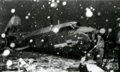 The wreckage of the British European Airways plane which crashed in Munich on February 6, 1958, while bringing home members of the Manchester United squad from a European Cup match.