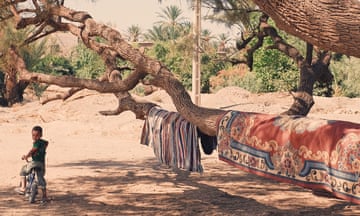 Handmade rugs being dried in Skoura.