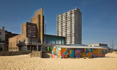 Margate's beach opposite Dreamland on a sunny day in Kent, England.