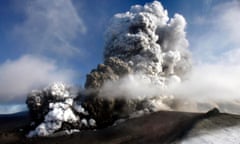 The volcano in southern Iceland's Eyjafjallajökull glacier sends ash into the air  Saturday, April 17, 2010.  The Icelandic volcano that has kept much of Europe land-bound is far from finished spitting out its grit, and offered up new mini-eruptions Saturday that raise concerns about longer-term damage to world air travel and trade.  (AP Photo/Brynjar Gauti)