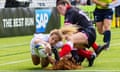 Abby Dow dives over the line to score her first try for England against Canada.