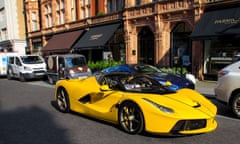 Yellow Ferrari on a Mayfair street, central London.