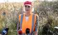 Georgie Purcell MP speaks to media during a parliamentary committee investigating recreational native bird hunting visit to Lake Connewarre state game reserve in Melbourne