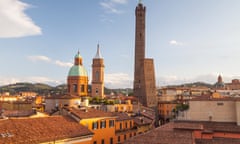 The Asinelli and Garisenda towers in Bologna. They are found in the historic centre of the city which has been designated a World Heritage Site by UNESCO.