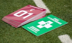 Concussion assessment signs on the pitch at a rugby league match. 