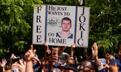 Fans show their sympathy with Nikola Jokić at Thursday’s victory parade