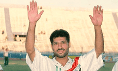 Sahib Abbas before playing in a friendly for Iraq at the Al-Shaab stadium in Baghdad. The striker scored three goals in 14 appearances for the national team.