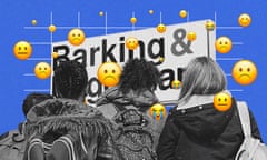 A composite of three teenagers facing away with a Barking and Dagenham sign in the background