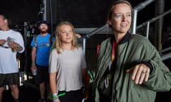 Greta Thunberg with Emily Eavis before an appearance on the Pyramid stage