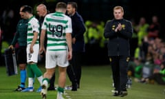 Neil Lennon during the first leg against AIK: ‘I have just got on with it and we have won our last four games since Cluj.’