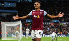 Aston Villa v West Ham United - Premier League<br>BIRMINGHAM, ENGLAND - OCTOBER 22: Ollie Watkins of Aston Villa celebrates after scoring his side's third goal during the Premier League match between Aston Villa and West Ham United at Villa Park on October 22, 2023 in Birmingham, England. (Photo by James Gill - Danehouse/Getty Images)