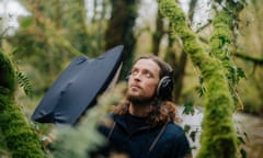 Seán Ronayne with his recording gear in a woodland in Cork, Ireland