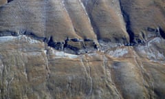 Cracks on the Monte Vettore three days after a 6.5 magnitude earthquake hit central Italy. The ground was displaced by up to 70cm. Photograph: Filippo Monteforte/AFP/Getty Images