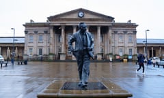George Square in Huddersfield, West Yorkshire, with a statue of former prime minister Harold Wilson.