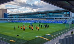 AFC Wimbledon players train at the new Plough Lane ground.