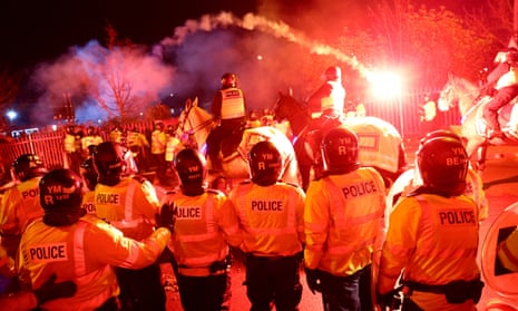 Police injured as violence erupts outside Villa Park before Legia Warsaw match – video