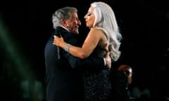 Tony Bennett and Lady Gaga dance as they perform Cheek to Cheek at the 57th annual Grammy Awards in Los Angeles, California February 8, 2015. REUTERS/Lucy Nicholson (UNITED STATES - TAGS: ENTERTAINMENT) (GRAMMYS-SHOW)<br>2D0H2P6 Tony Bennett and Lady Gaga dance as they perform Cheek to Cheek at the 57th annual Grammy Awards in Los Angeles, California February 8, 2015. REUTERS/Lucy Nicholson (UNITED STATES - TAGS: ENTERTAINMENT) (GRAMMYS-SHOW)