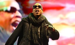 Jay-Z performs on the Pyramid stage, Glastonbury 2008.