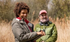 Sophie Okonedo and Mark Rylance among the reeds, on location in Norfolk.