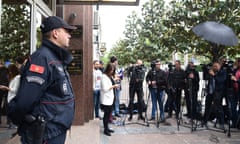 Media gather in front of the high court in Podgorica