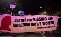 8th Annual Sisters in Spirit Memorial March - Montreal<br>04 Oct 2013, Montreal, Quebec, Canada --- Montreal, Canada. 4th October 2013 -- Demonstrators carrying a banner demand justice for missing and murdered native women during the annual Sisters in Spirit march in Montreal. -- An event organized by the Native Womens Association of Canada, saw hundreds of people take to the streets in downtown Montreal and in other cities throughout Canada demanding an end to violence towards native women. --- Image by © Oscar Aguirre/Demotix/Corbis