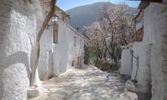 Village house through covered terrace tinao Fondales La Taha Las Alpujarras Andalucia Spain<br>A59JDN Village house through covered terrace tinao Fondales La Taha Las Alpujarras Andalucia Spain