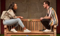 Edge of the seat … Tori Allen-Martin and Tim Bowie as Liv and Theo in Park Bench at the Park theatre, London.
