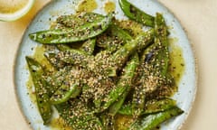 Yotam Ottolenghi's peas in the pod with wasabi dressing and furikake.