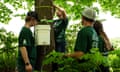 Students tap a tree for maple syrup in Randolph, Vermont, on 20 May 2024.