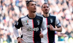 Cristiano Ronaldo runs to celebrate after scoring his second penalty in the Serie A leaders’ 3-1 win against Fiorentina.