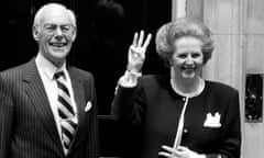 Margaret Thatcher with her husband, Denis, outside No 10 after her third election victory.