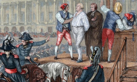 Execution of King Louis XVI on 21 January 21 1793. Coloured engraving.