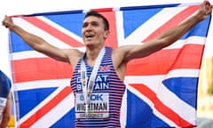 Jake Wightman celebrates after winning the men’s 1500m final in Eugene