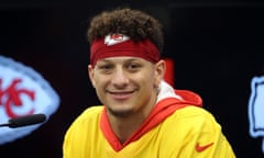 Kansas City quarterback Patrick Mahomes talks to the media during a press conference at DFB Campus on Friday in Frankfurt.