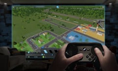 A player using a Steam controller. 