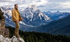 Chris Packham in the Dolomite mountains in Italy, where there is evidence of the deluge that sparked new life after mass extinction.