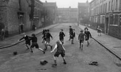 Children playing football in a London street, 1950