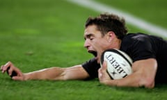 Dan Carter, pictured scoring a try against the Lions in 2005, was as impressive in defence as attack for the All Blacks.