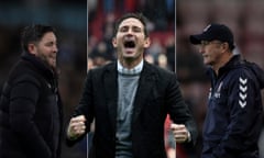 Lee Johnson, Frank Lampard and Tony Pulis. Photographs by Getty Images and Rex Shutterstock. Composite