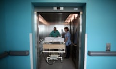 A bed in a lift in Queen Elizabeth hospital, Birmingham