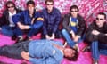 Howard Marks, lying down, with the Super Furry Animals (Gruff Rhys in red glasses) in 1996.