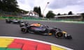 Max Verstappen leads George Russell during practice  at Spa.