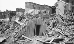 An Anderson shelter intact amid the destruction of the Blitz, Poplar, 1941