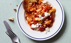 Jess Elliot Dennison’s tomato, leek and oregano beans with feta.