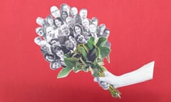Graphic depicting Labour cabinet members as the heads on a bunch of flowers against a red background.