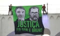 people attend a demonstration in Rio de Janeiro, Brazil, to call for justice for the murder of Brazilian indigenous expert Bruno Pereira and the British journalist Dom Phillips