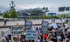 Thousands of New Yorkers took to the streets, gathering outside the Intrepid Sea, Air &amp; Space Museum to protest Donald Trump’s first visit to New York City