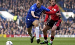 SOCCER Chelsea 4<br>Chelsea's Jesper Gronkjaer (left) tussles with Blackburn Rovers' Tugay for the ball during their FA Barclaycard Premiership match at Chelsea's Stamford Bridge ground, south London, Saturday February 22, 2003. PA Photo: Chris Young. THIS PICTURE CAN ONLY BE USED WITHIN THE CONTEXT OF AN EDITORIAL FEATURE. NO WEBSITE/INTERNET USE UNLESS SITE IS REGISTERED WITH FOOTBALL ASSOCIATION PREMIER LEAGUE.