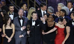 Ted Lasso star Jason Sudeikis accepts the award for best comedy at the 74th Emmy awards. 