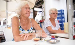 Pensioners Barbara, left, and Pauline at the Eagle Cafe Bar in Benalmadena, Spain
